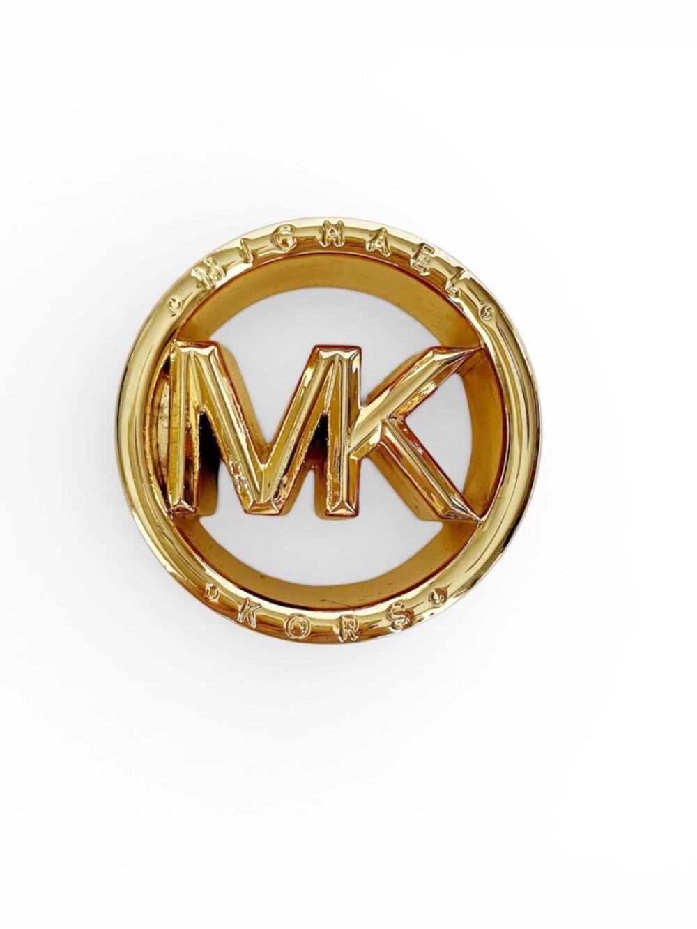 Michael Kors Gold Tone MK Round Logo Charm Stud Earrings